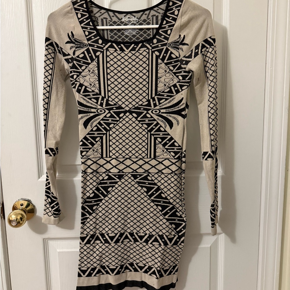 Free People Geometric Black and Tan Mini Dress